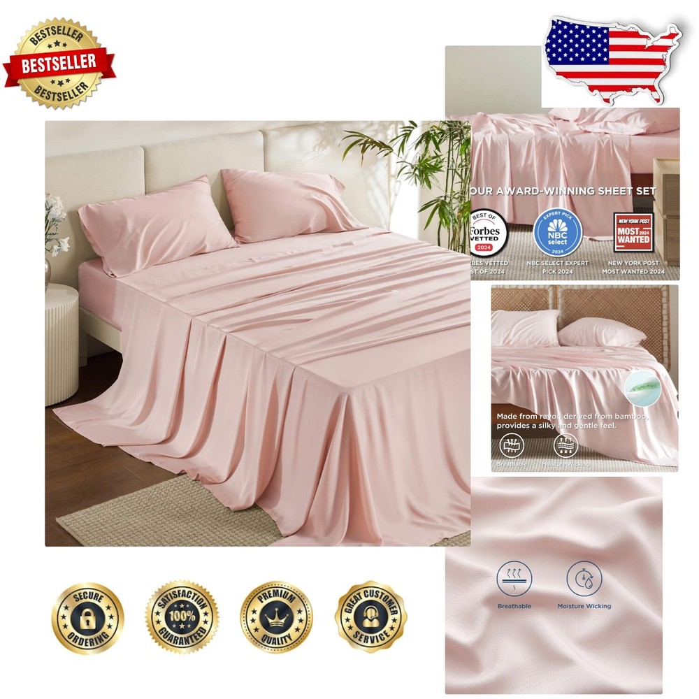 Soft Bamboo Rayon Cooling Bed Sheets with Deep Pockets & Pillowcases-image