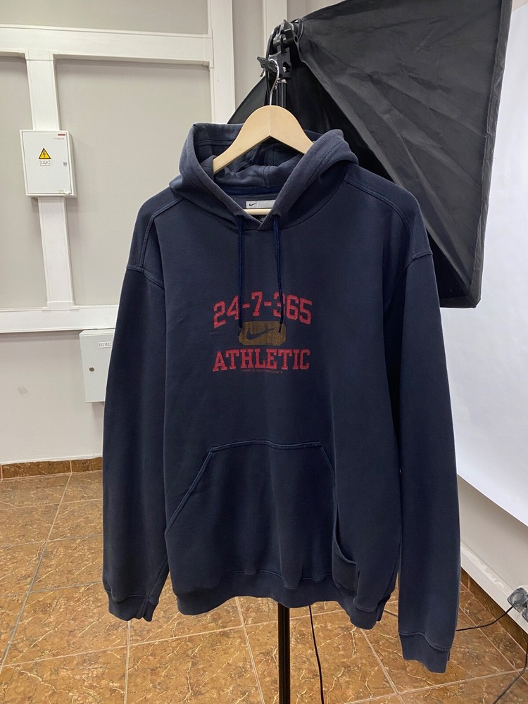 🇺🇸 Vintage 90s Nike Athletic Hoodie Y2K Rare Retro Hype Size L Color Dark Blue