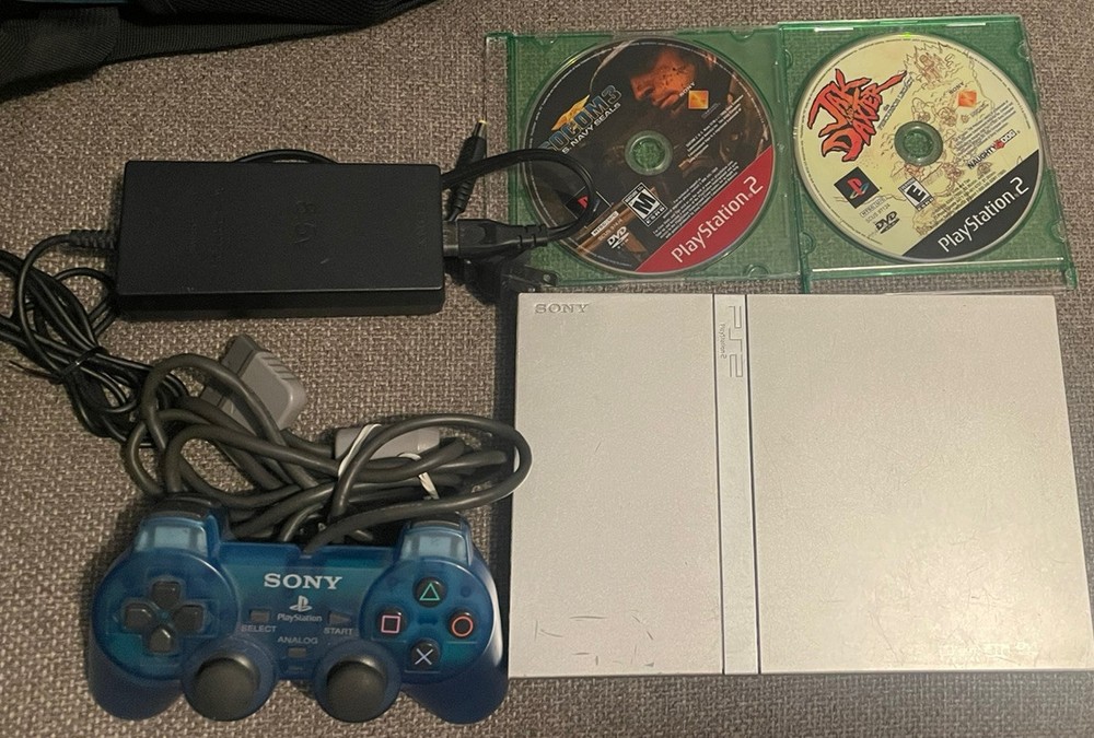 Sony PS2 Slim SCPH-79001 Silver Console Bundle with Controller & Cables