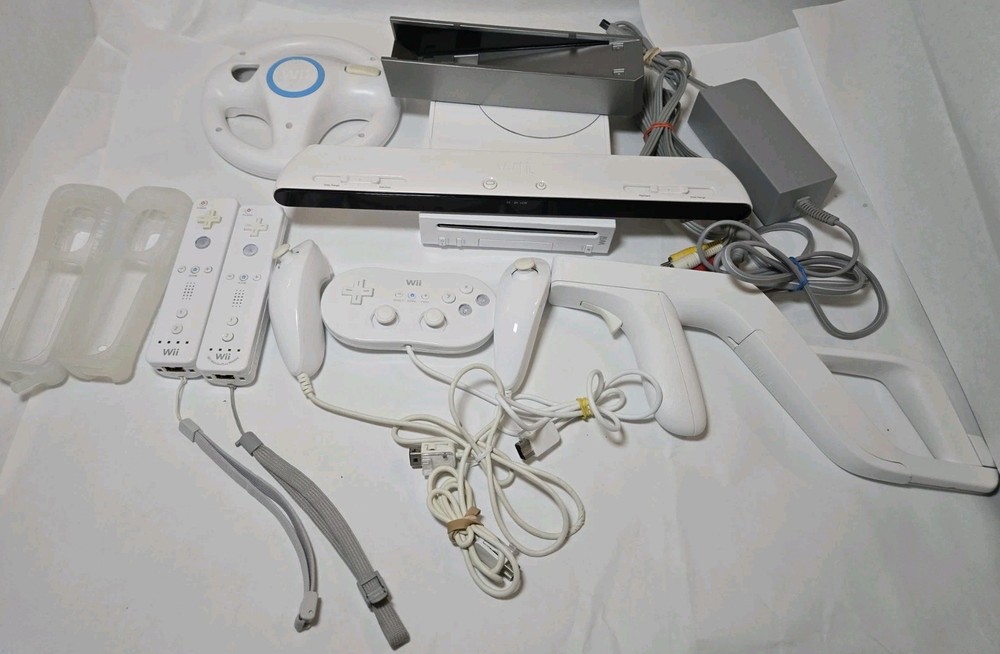 Nintendo Wii Console Bundle Lot + 2 Wiimotes + Tons of OEM Assessories - Tested!
