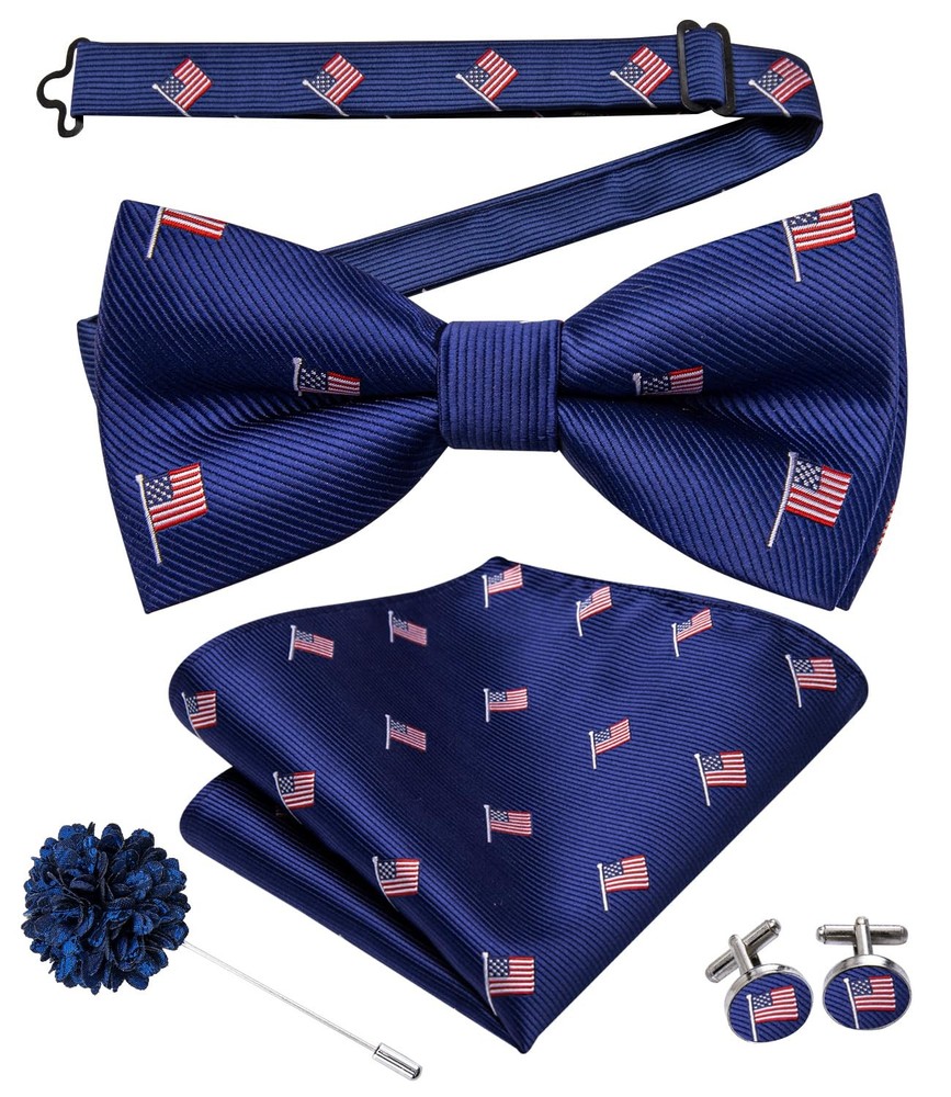 Pretied Bow Ties for Men Wedding Formal Bow Tie Handkerchief Cufflinks Lapel ...