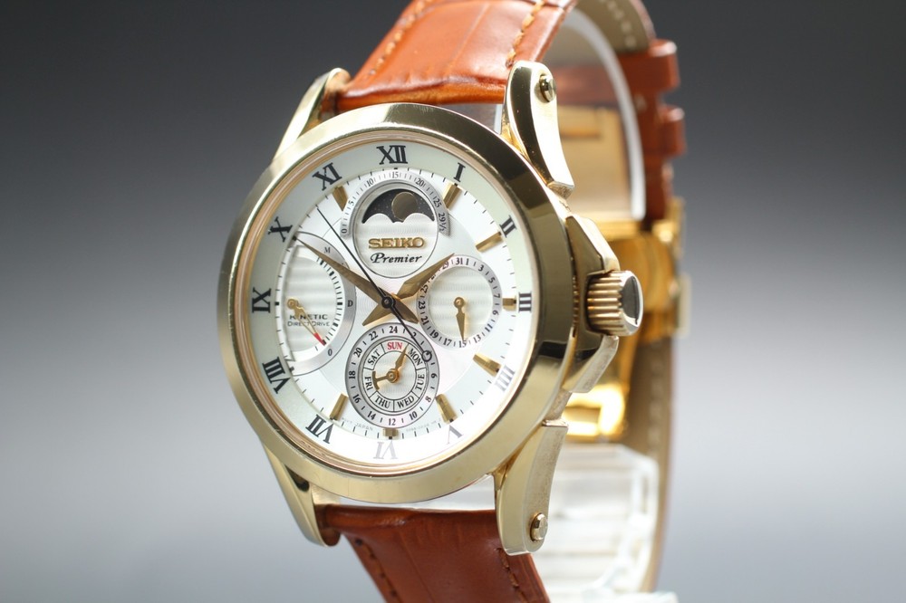 [NEAR MINT] Seiko Premier 5D88-0AA0 Kinetic Gold Chronograph Moonphase Men Watch