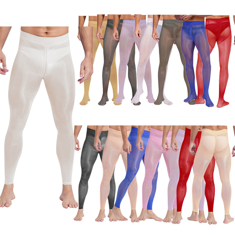 US Men Pants Zipper Crotch Pantyhose Footed Tights Stockings Sleepwear Underwear