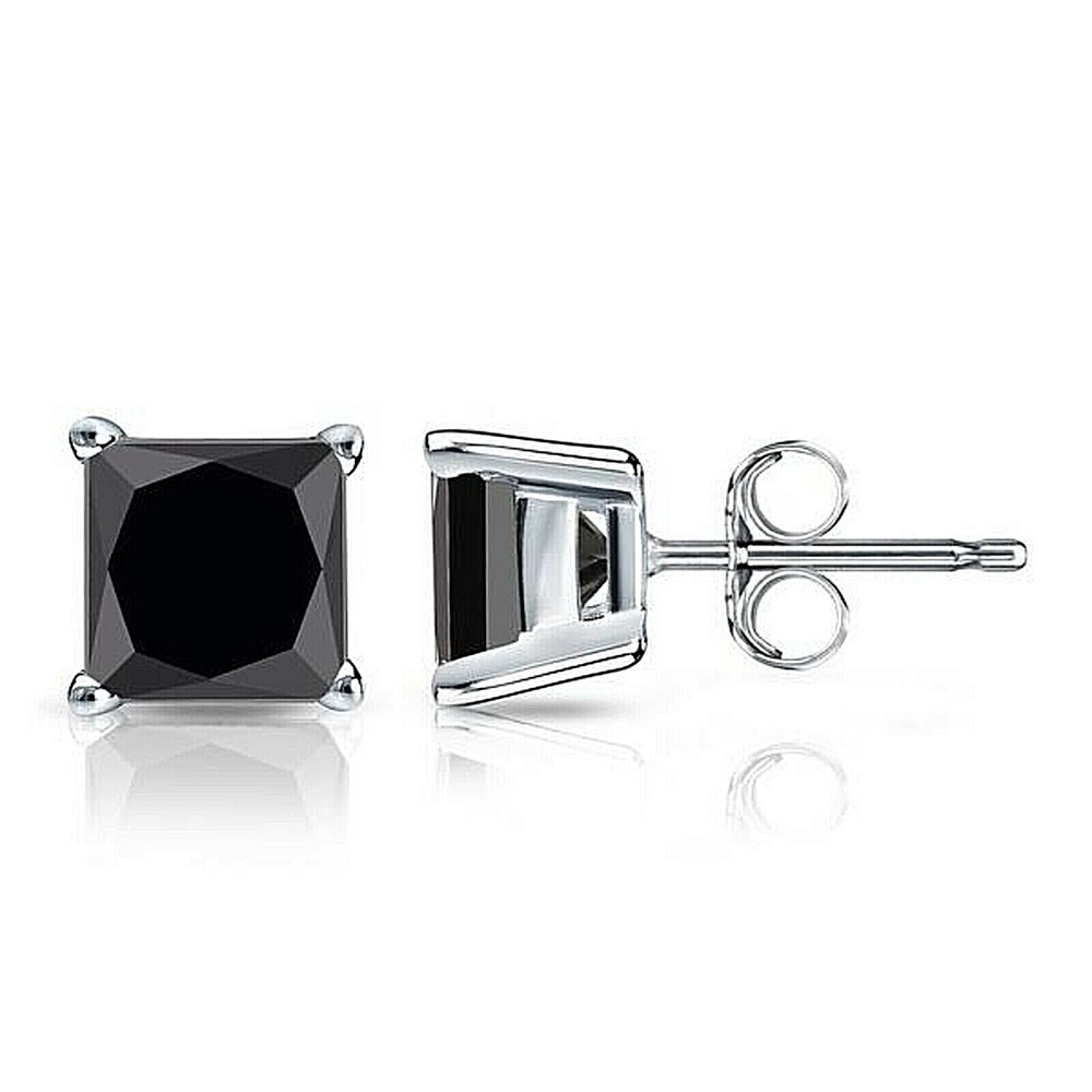 1.25 ct. Black Onyx Princess Stud Earrings in Solid Sterling Silver ~ Gift box