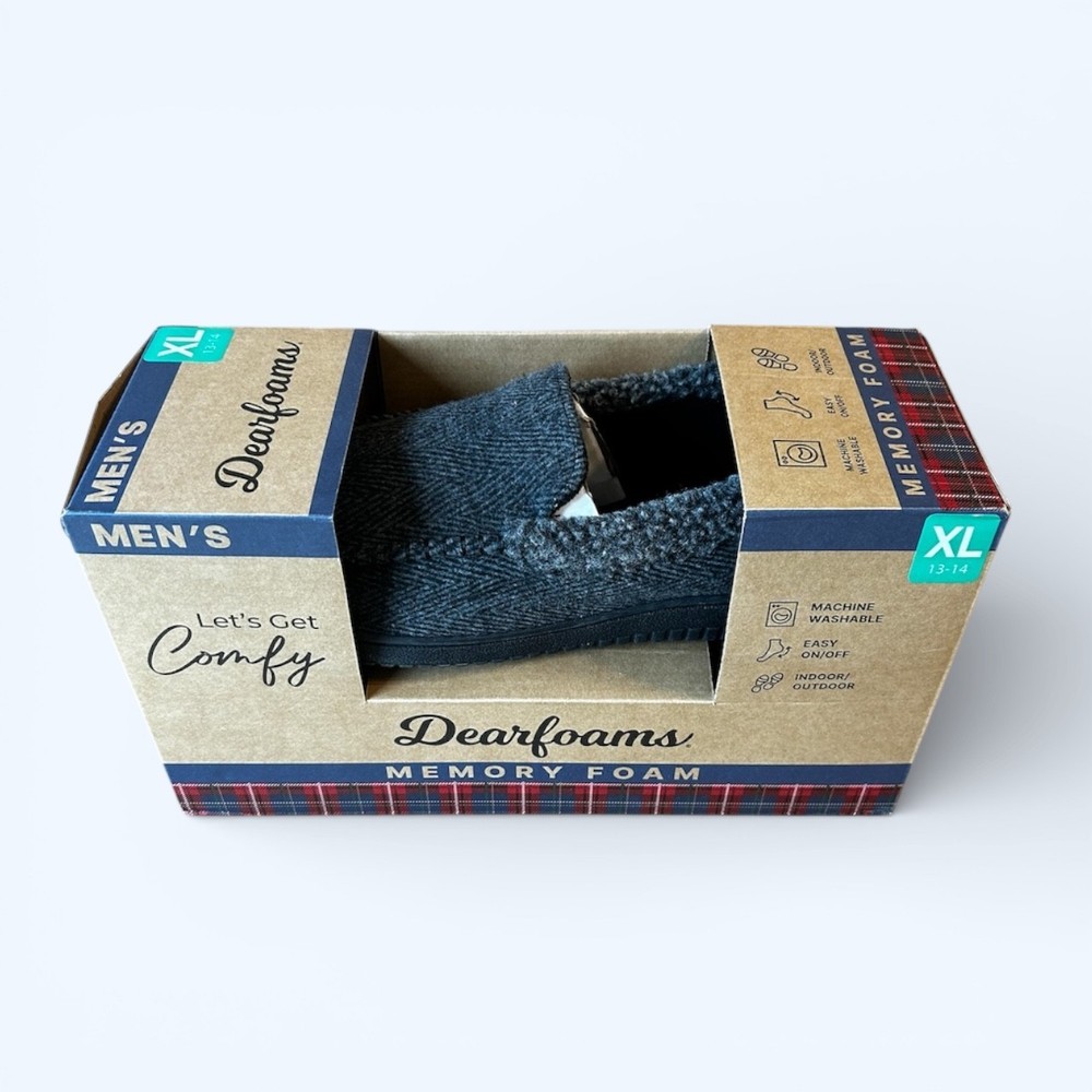 Dearfoams Men's Slip On Slipper Memory Foam Black Size XL (13-14)