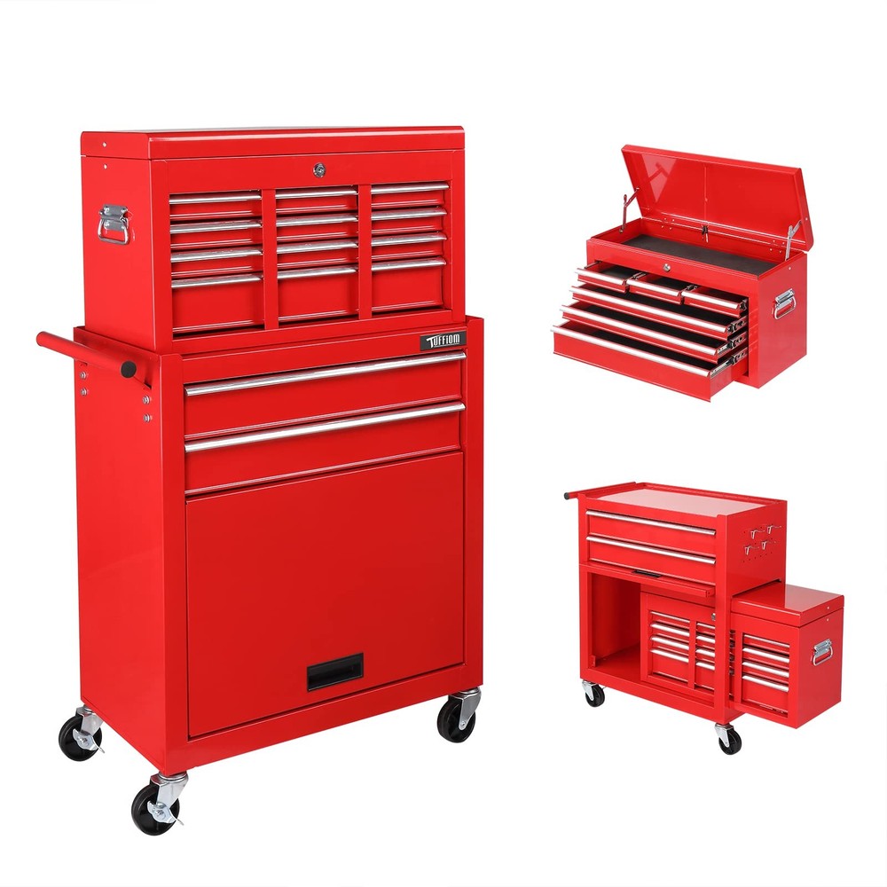 8-Drawer Rolling Tool Chest, Tool Storage Cabinet w/Lockable Wheels, Detachab...
