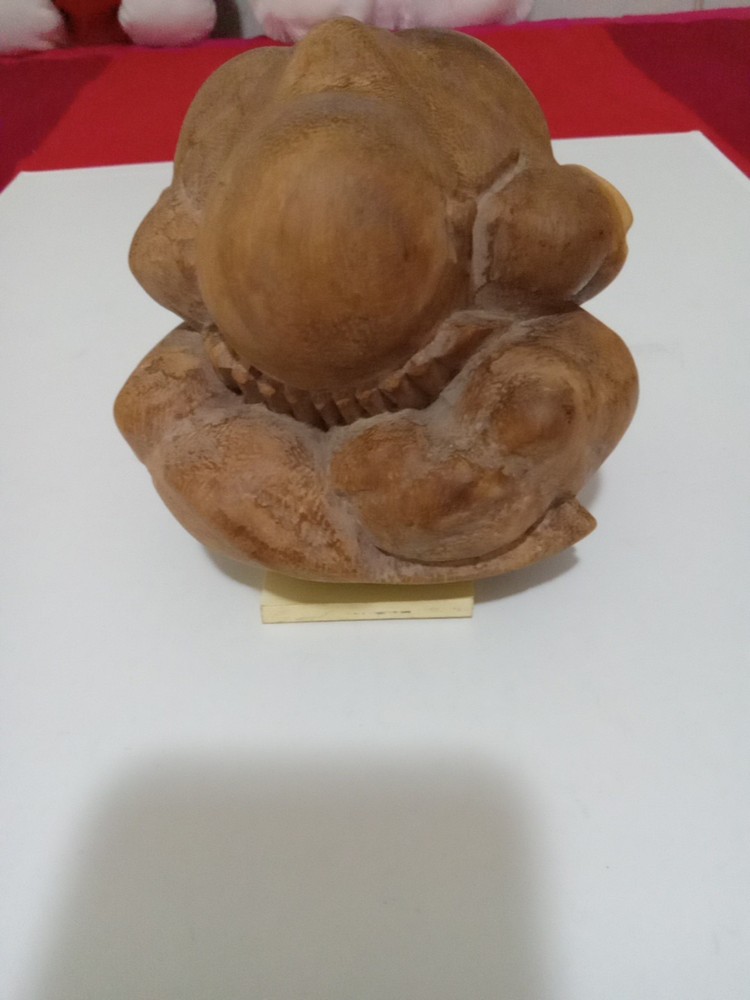 Vintage Hand Carved Weeping Buddha Wooden Sculpture Figurine