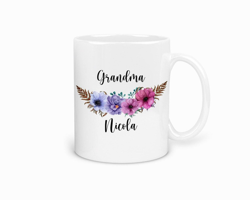 Personalized Floral Coffee Mug Grandma Gift Custom Tea Cup For Her  