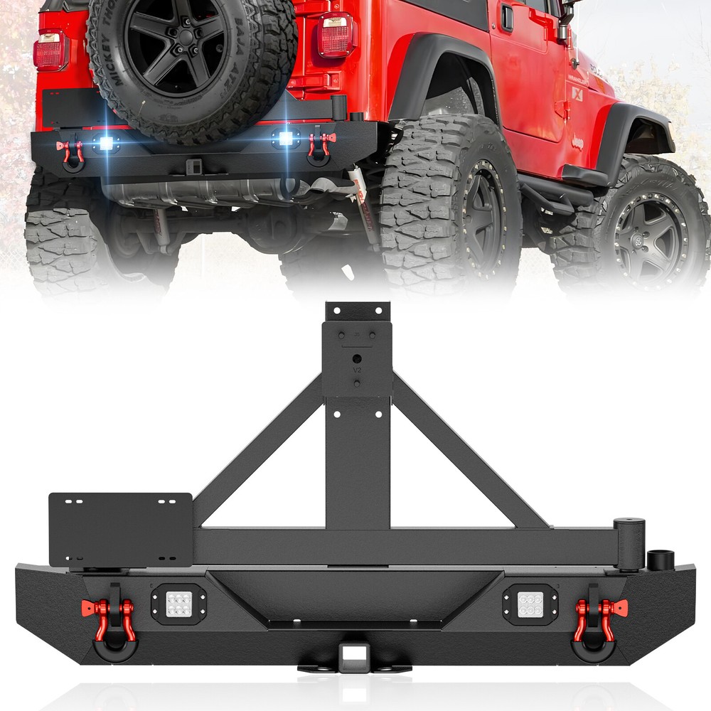 1987-2006 Jeep Wrangler TJ LJ YJ Rear Bumper with D-Rings & License Plate Frame  