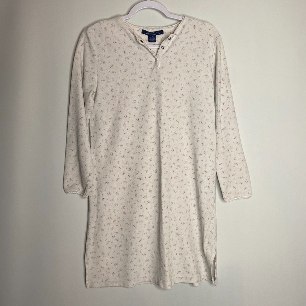 Charter Club Intimates Long Sleeve Snap Henley Thermal Night Gown Size M