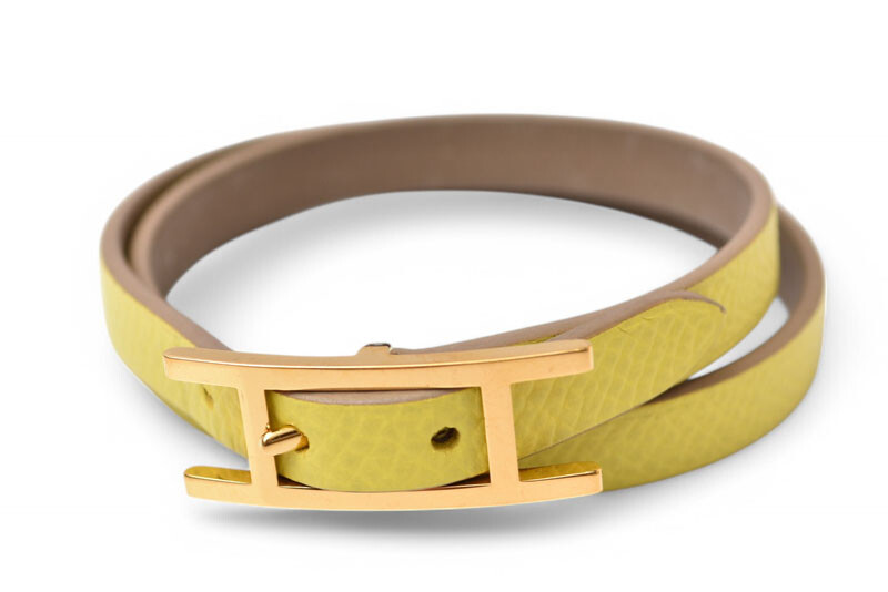 Hermes Leather Api 3-Row Yellow Bracelet Souffle Epsom Sold Item  
