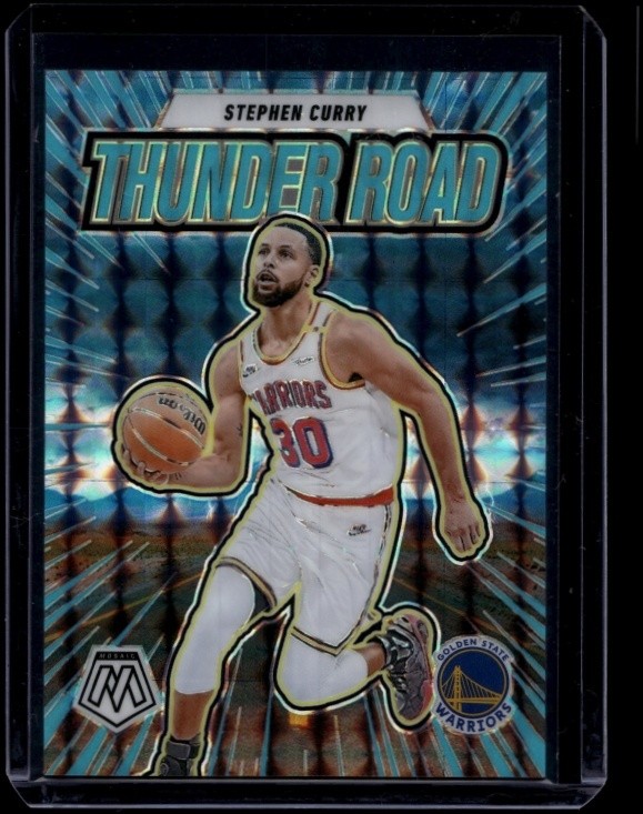 2024-25 Panini Mosaic Stephen Curry #5 Thunder Road Blue Fluorescent /30