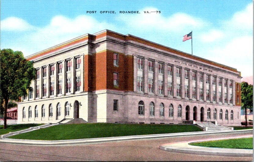Vintage Postcard Post Office Mail Architecture Roanoke Virginia 1930-1945 18067