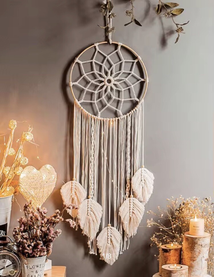 Boho Macrame Dream Catcher Handmade Wall Hanging Rustic Leaf Tapestry Decor