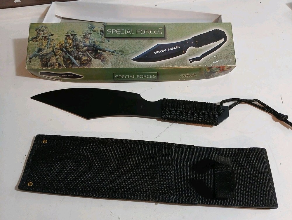 SPECIAL FORCES KNIFE, 15-750 Black Stainless Steel. Blk  Handle, Sheath, Box