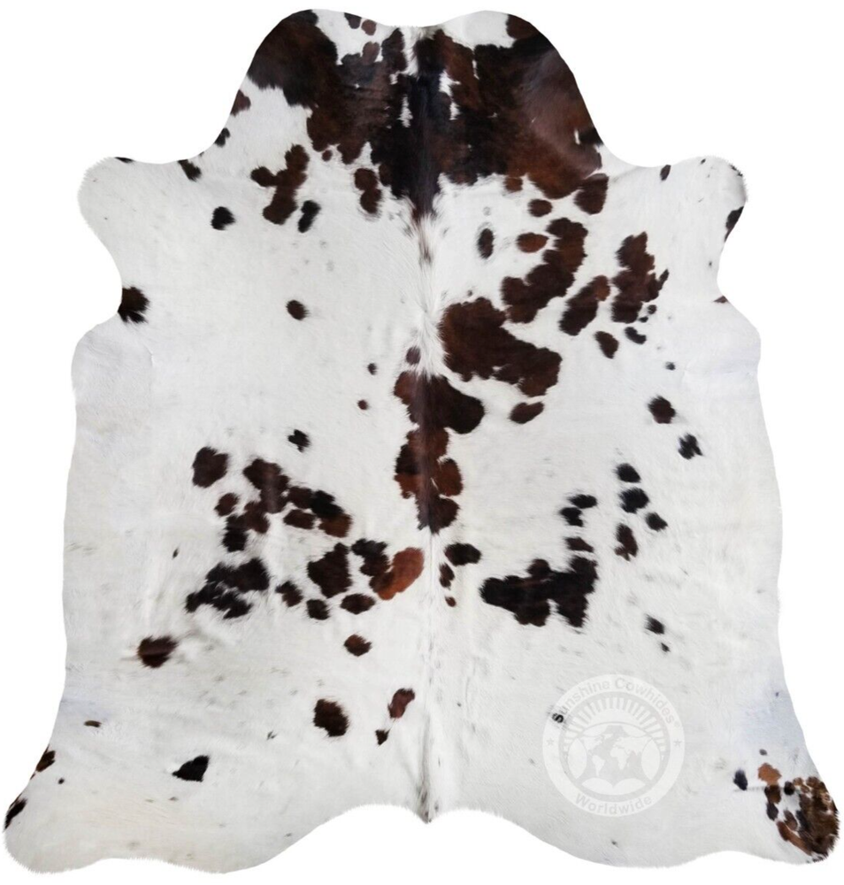 Real Cowhide Rug Tricolor Mostly White  - Size 6x6-7’