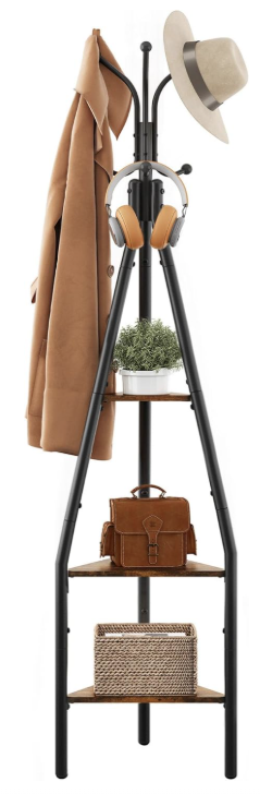Modern 3-Tier Coat Rack with Hooks and Shelf for Hats Bags Storage