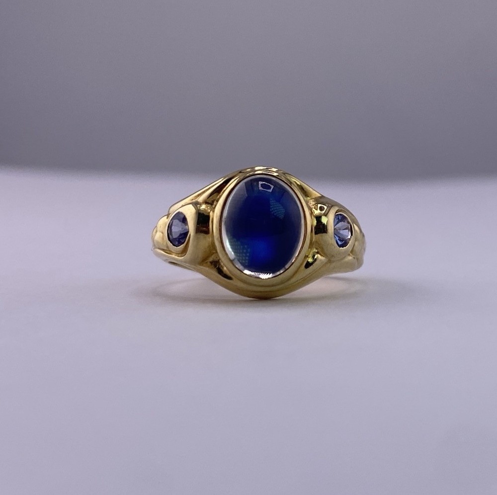 Conni Mainne 18K Gold Moonstone & Tanzanite Ring Size 5, 7g New