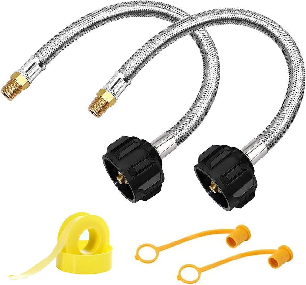Paquete de 2 mangueras de propano para RV 1/4 NPT, tanque de propano trenzado de acero inoxidable de 12 pulgadas cerdo