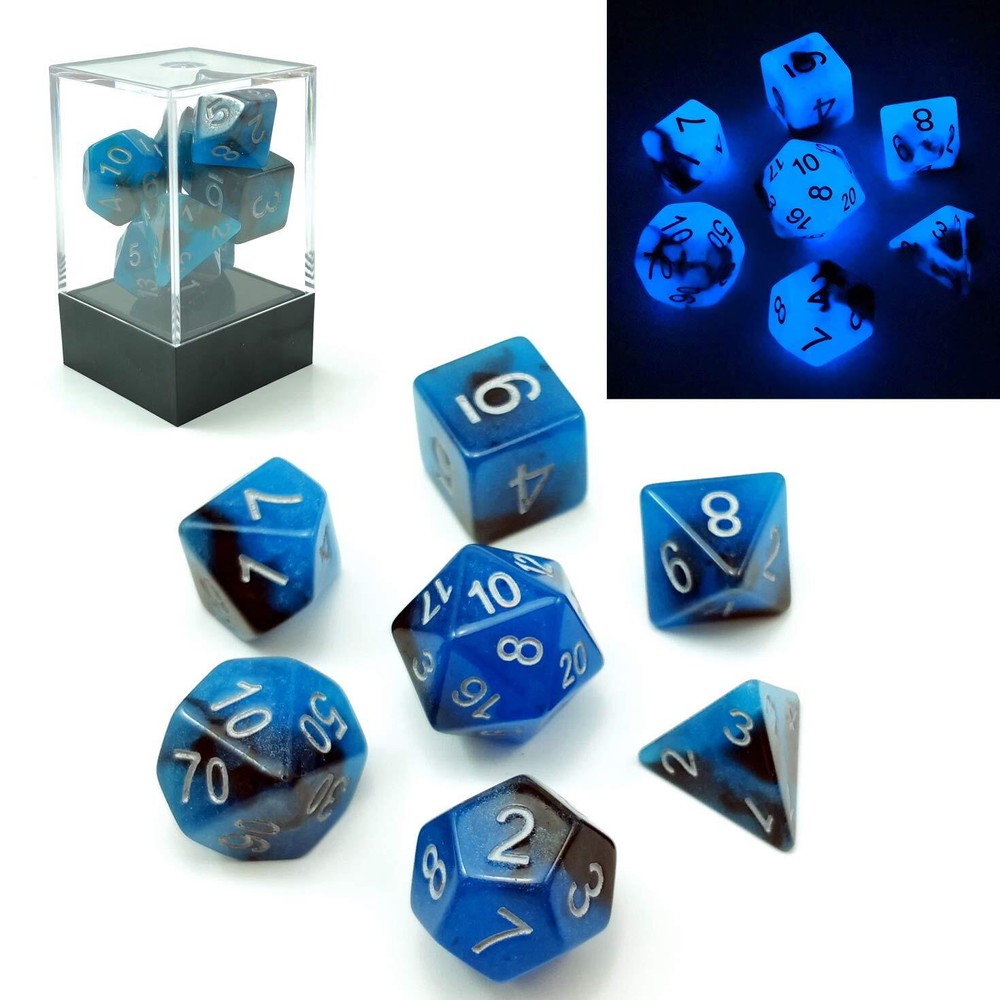 Bescon -Tone Glow-in-The-Dark Polyhedral Dice Set Blue Dawn, Luminous RPG Dic...