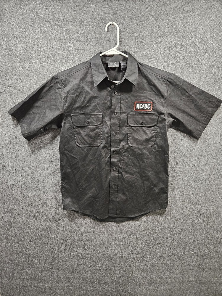 AC/DC Rock Officially Licensed Cotton Button Down Work Shirt Short Sleeve Size S