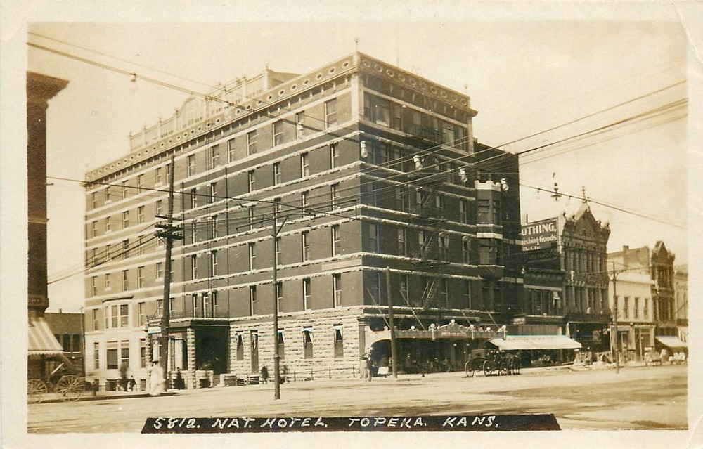 C-1910 Topeka Kansas National Hotel people occupation Postcard RPPC 25-614
