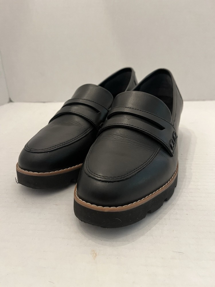 Vionic Women Cheryl II Black Leather Penny Loafers Size 7 Retro School Style