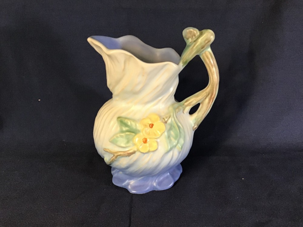 Weller Art Pottery Roba Ewer Pitcher Vase R-5 Yellow Flowers Vintage