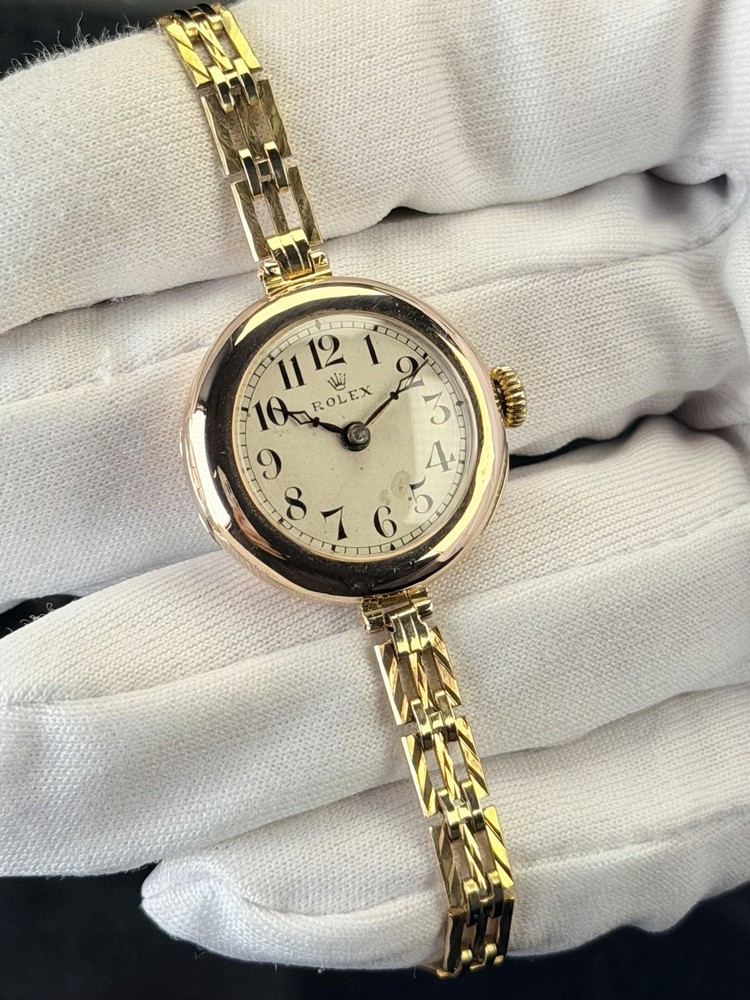 (9ct Gold) Vintage Rolex Lady Art Deco Cocktail Watch 26mm Antique Bracelet