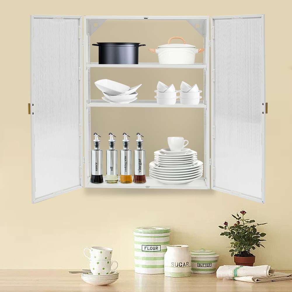 Haze Double Glass Door Wall Cabinet for Kitchen & Bathroom with Detachable Shelves