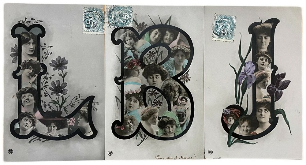 Vintage 1906 Fantasy Glamour Ladies Alphabet Letter Postcard Set of 3