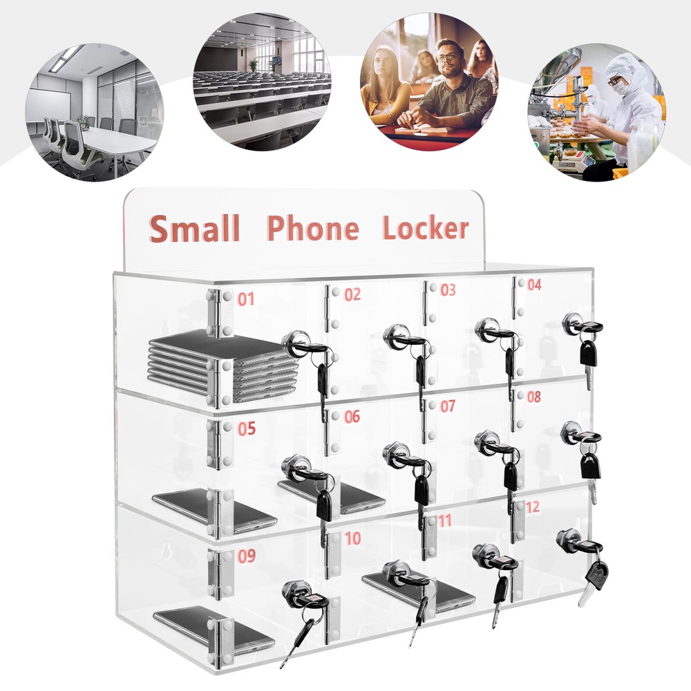 12 Grids Modern Clear Acrylic Cell Phone Locker Cellphone Storage Organizer Box
