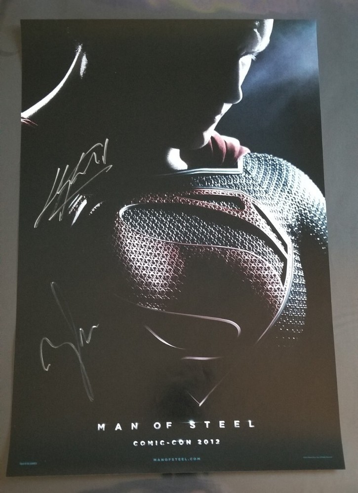 Man Of Steel CAST SIGNED x2 POSTER SDCC COMIC CON HENRY CAVILL ZACK SNYDER