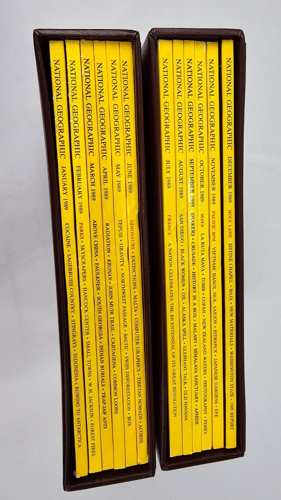1989 National Geographic Full Year Set - January to December 12 Magazines with Slipcover
