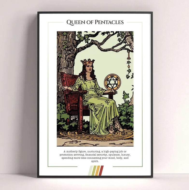 Queen of Pentacles Tarot Card Art Print for Witchy Home Decor