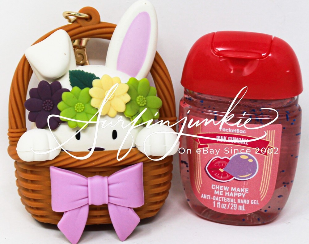 Bath & Body Works Easter Bunny Rabbit Basket Pocketbac Hand Sanitizer Holder 2pc