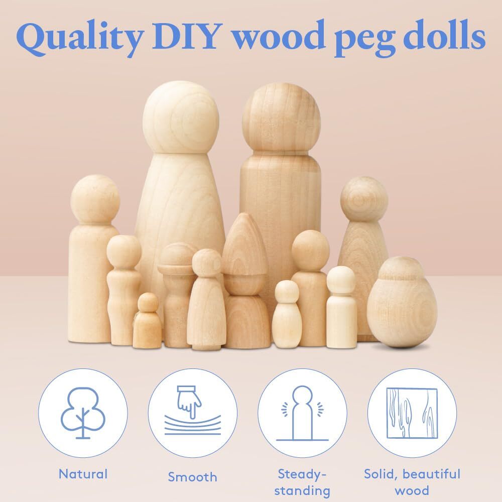 Wood Peg Dolls Unfinished 2 inch Mom/Angel Shape Pack of 100 Birch Wooden Peg...
