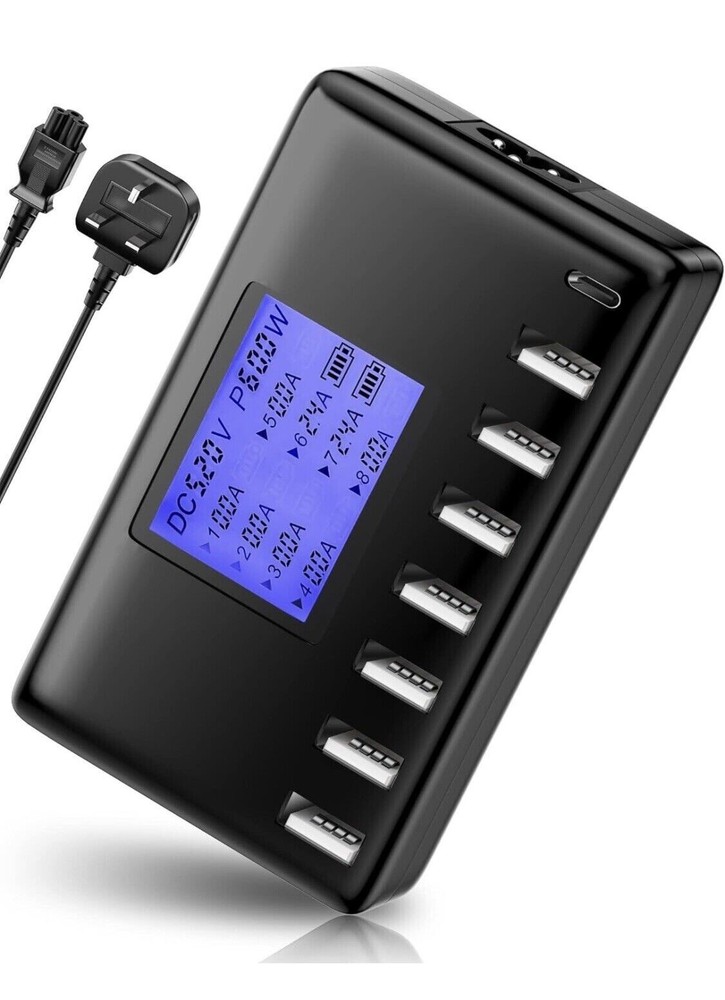 8-Port Fast USB Car Charger with LCD Display for Multi-Device Charging