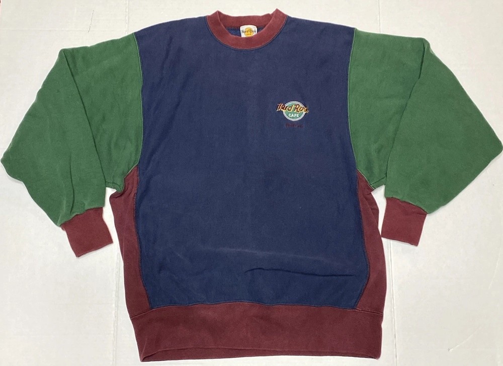 Vintage Hard Rock Cafe Nashville 90’s Colorblock Sweatshirt Embroidered Size XL