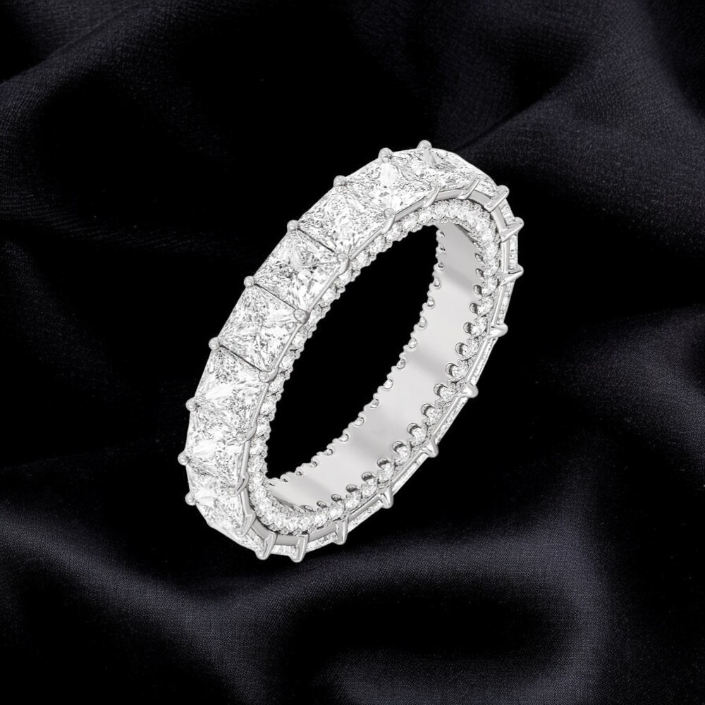 Princess Cut Diamond Wedding Band PT950 Platinum 6 Ct 4.1 mm Women Lab Created