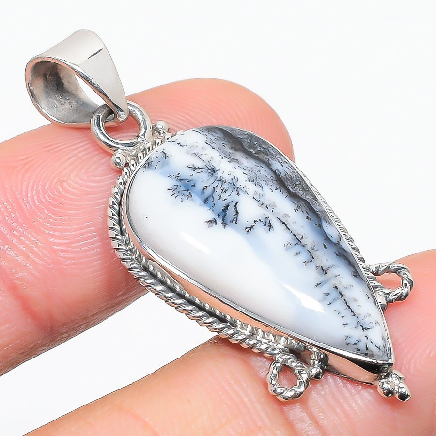 Natural Dendrite Opal Gemstone 925 Solid Sterling Silver Gift Pendant 1.50