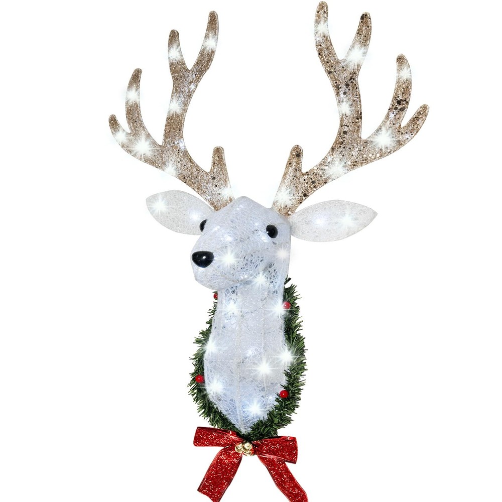Christmas Wall Decor Reindeer Head with Clear 42 Count Lights，3D Rudolph Hang...
