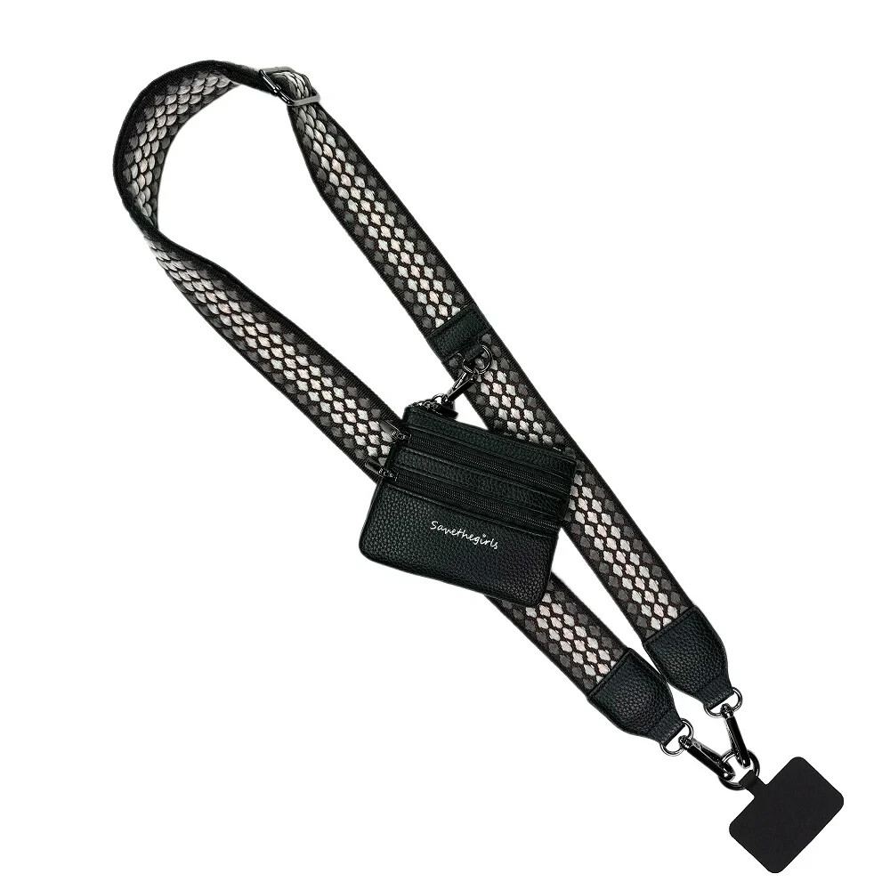 Save the Girls Black Grey Brown Fun Dots Pouch with Clip-On Cell Phone Strap