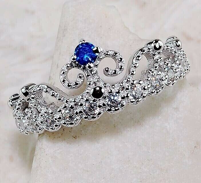 1CT Blue Sapphire & Topaz Sterling Silver Ring Size 6