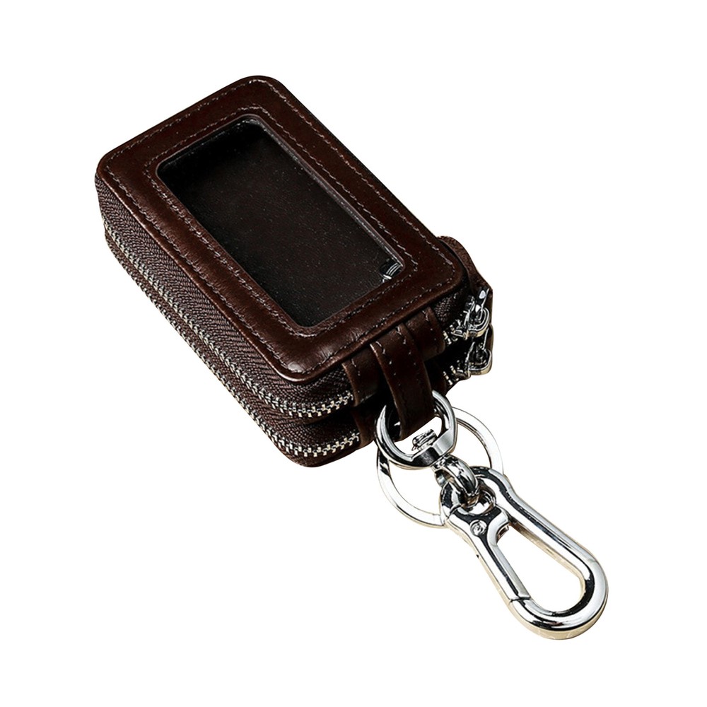 Double Layer Genuine Leather Car Key Holder Case with Zipper Pouch