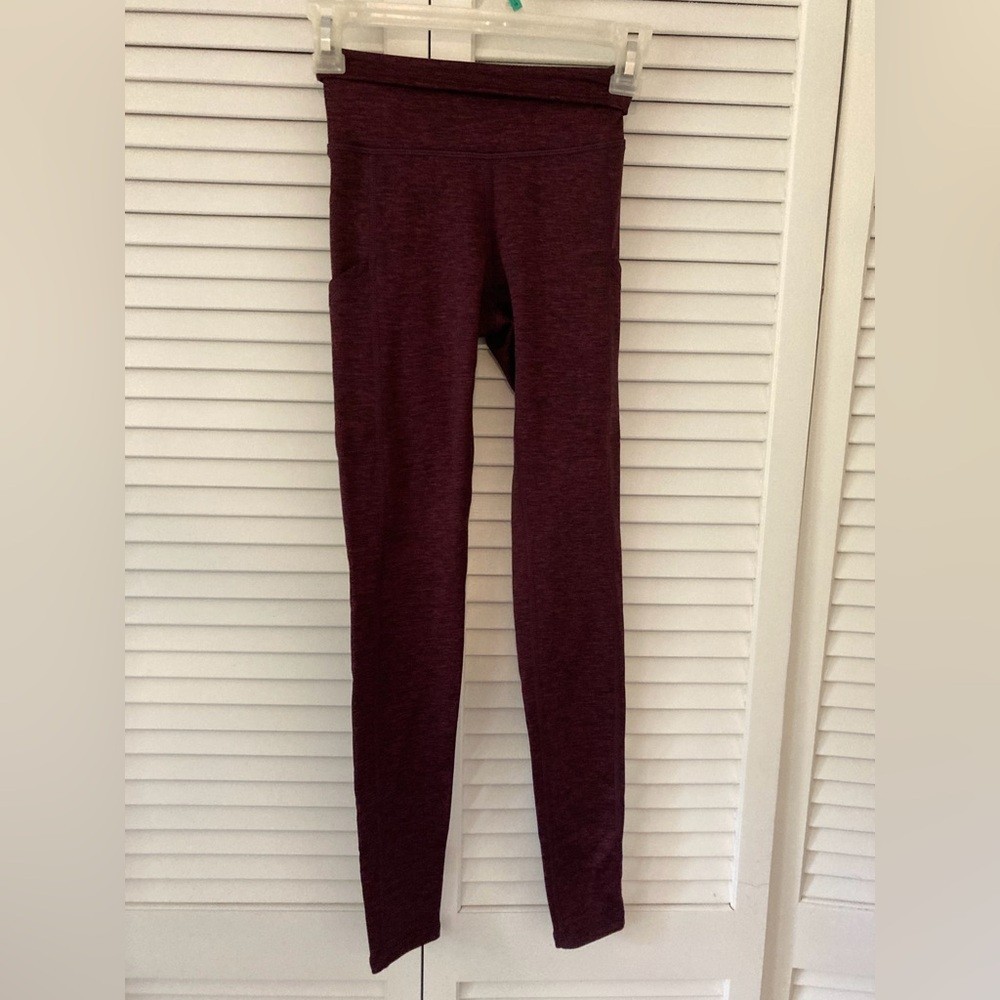 Women's Aerie Stretch Leggings with Side Pockets - Plum Black Heather - Size XS
