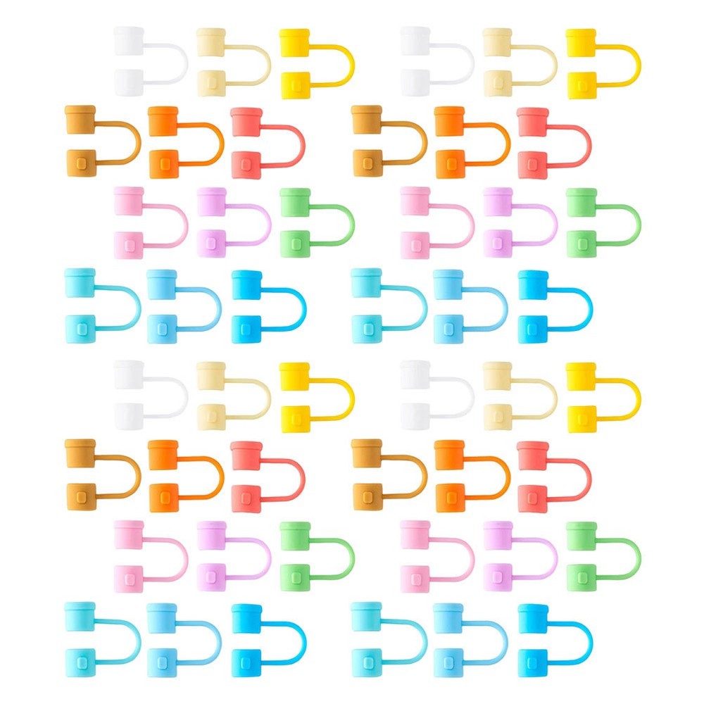 48 Pcs Silicone Straw Cap Tips Cover Reusable Straws Covers Drinking Topper