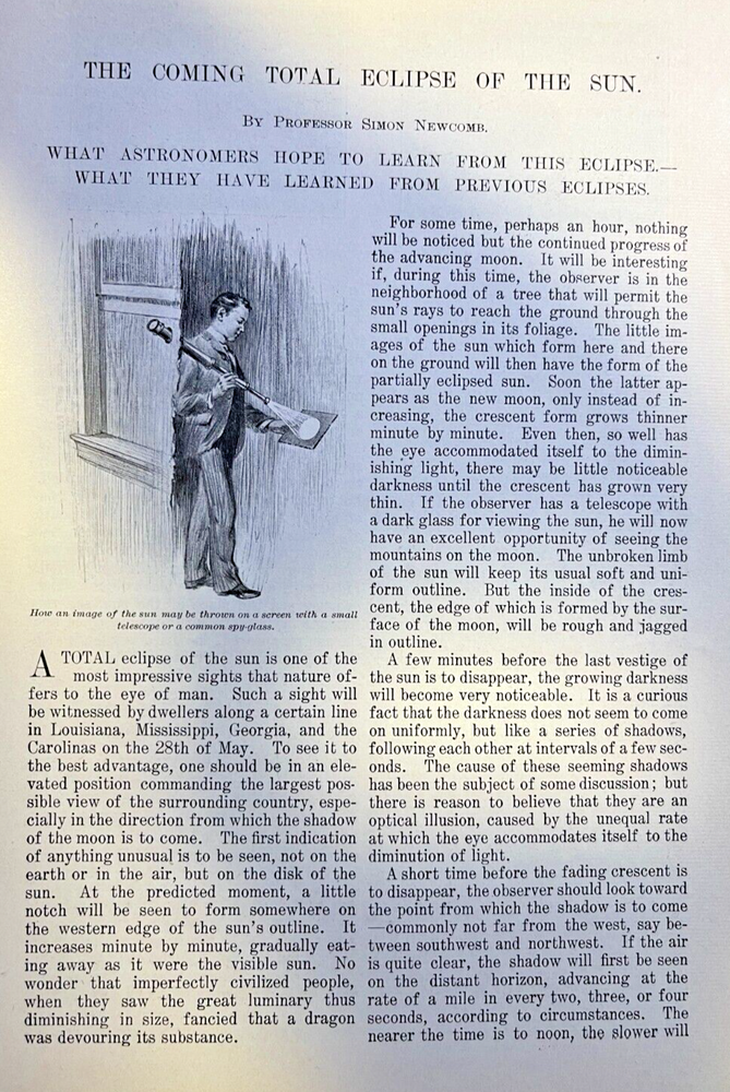 1900 Astronomy Solar Eclipse Professor Simon Newcombe illustrated
