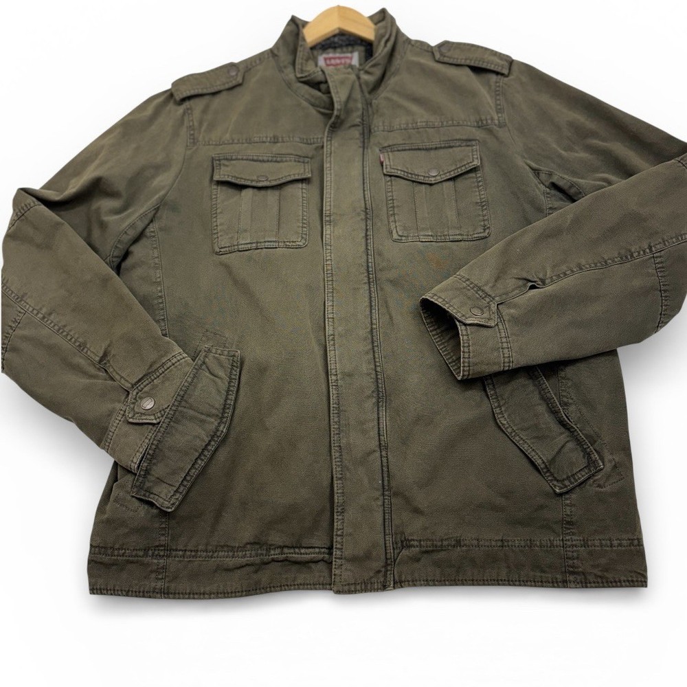 Levis Mens XL Green Sherpa Lined Jacket Field Utility Military Grunge Trucker