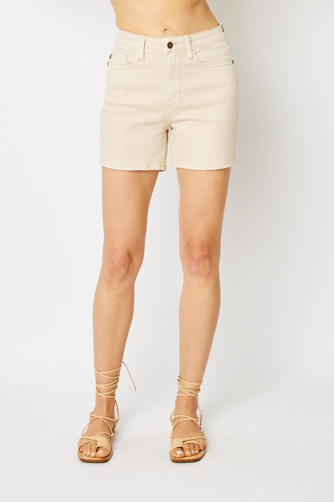 Judy Blue Jean High Waist  Bone Garment Dyed Pocket Embroidery Shorts Large